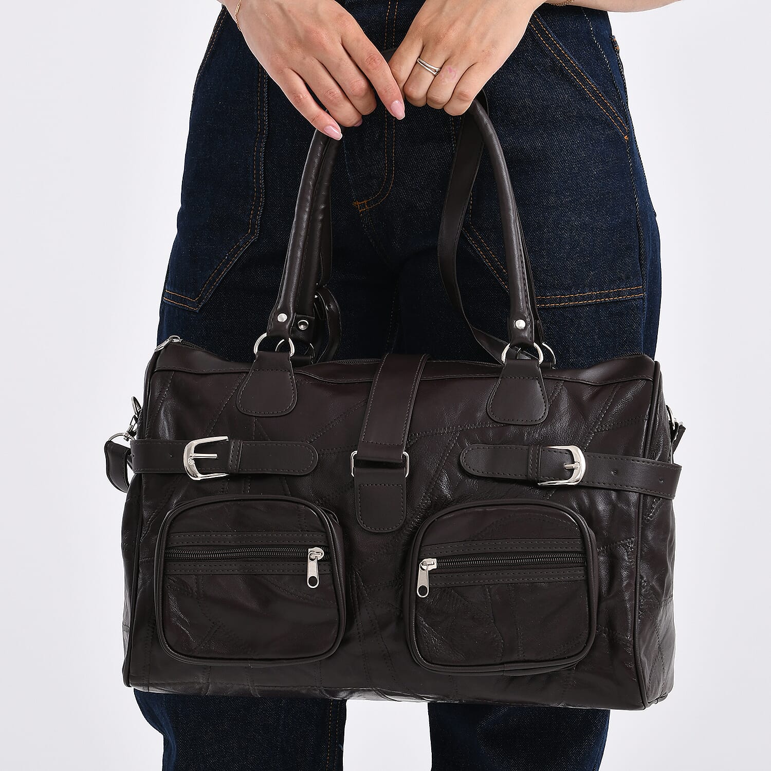Genuine Leather Multi-Pocket Handbag - Everyday Lifestyle Bag - Brown 8099159 3
