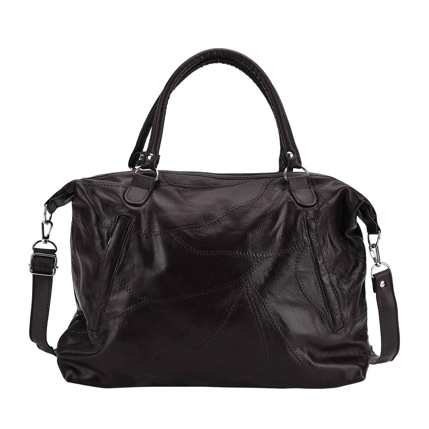 Closeout Deal - Genuine Leather Handbag with Adjustable Shoulder Strap - Brown 8099191 0