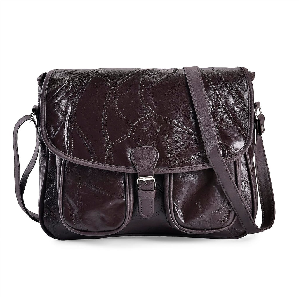 100% Leather Crossbody Bag with Adjustable Shoulder Strap - Brown