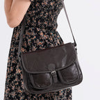 100% Leather Crossbody Bag with Adjustable Shoulder Strap - Brown