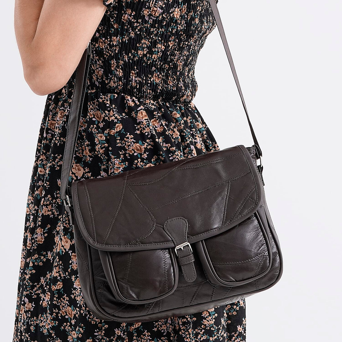 100% Leather Crossbody Bag with Adjustable Shoulder Strap - Brown V32643836 3