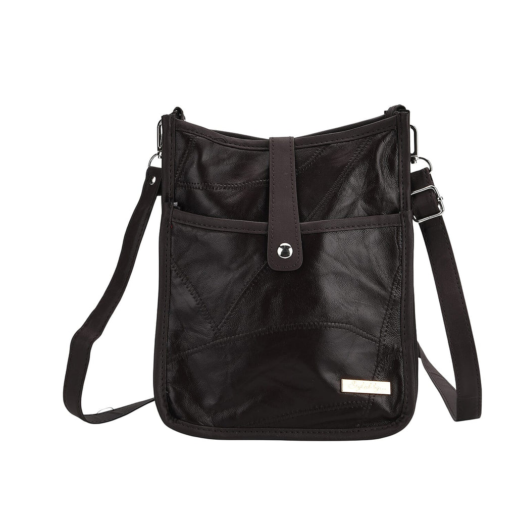 Styled By Patchwork Crossbody Bag with Adjustable Shoulder Strap - Brown