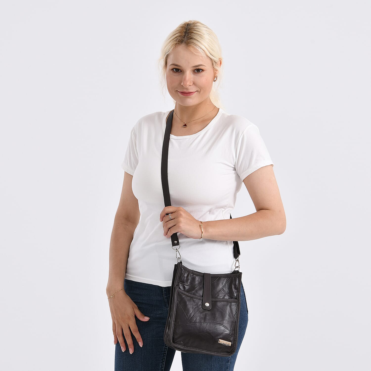 Styled By Patchwork Crossbody Bag with Adjustable Shoulder Strap - Brown 8100203 2