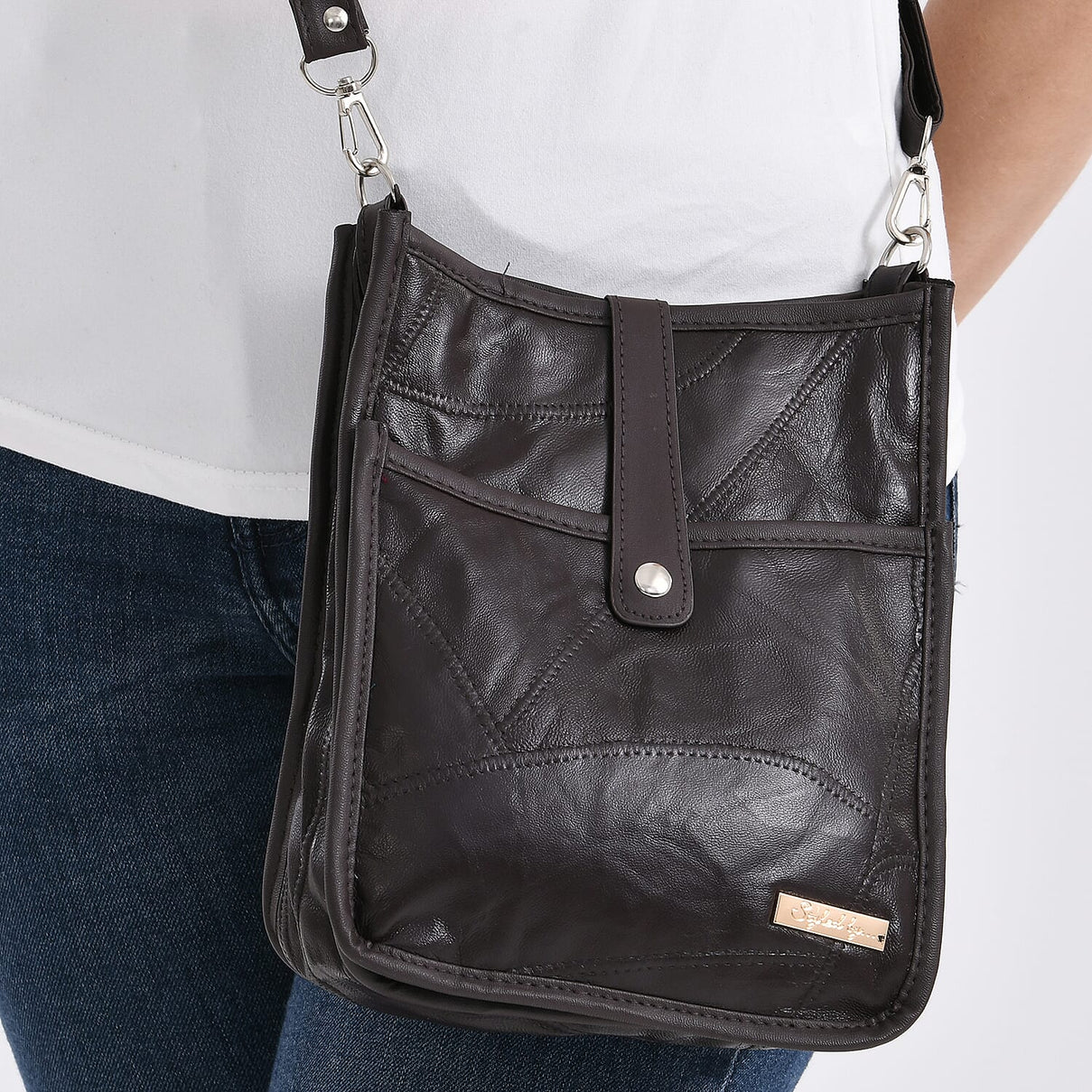Styled By Patchwork Crossbody Bag with Adjustable Shoulder Strap - Brown 8100203 3
