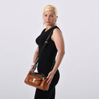 Genuine Leather Bandouliere Crossbody Bag - Tan