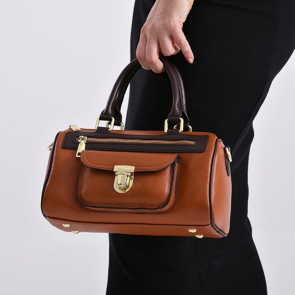 Genuine Leather Bandouliere Crossbody Bag - Tan