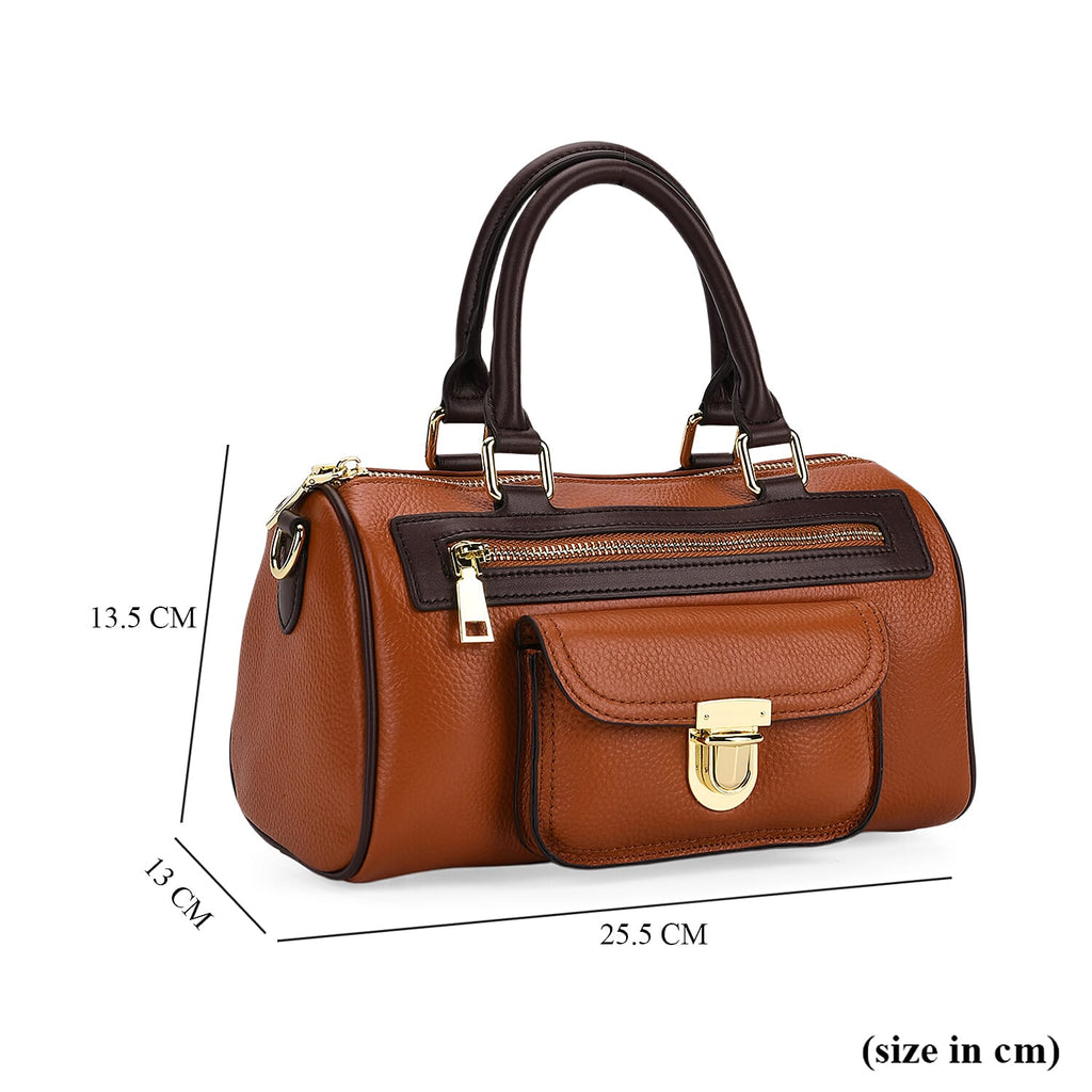 Genuine Leather Bandouliere Crossbody Bag - Tan