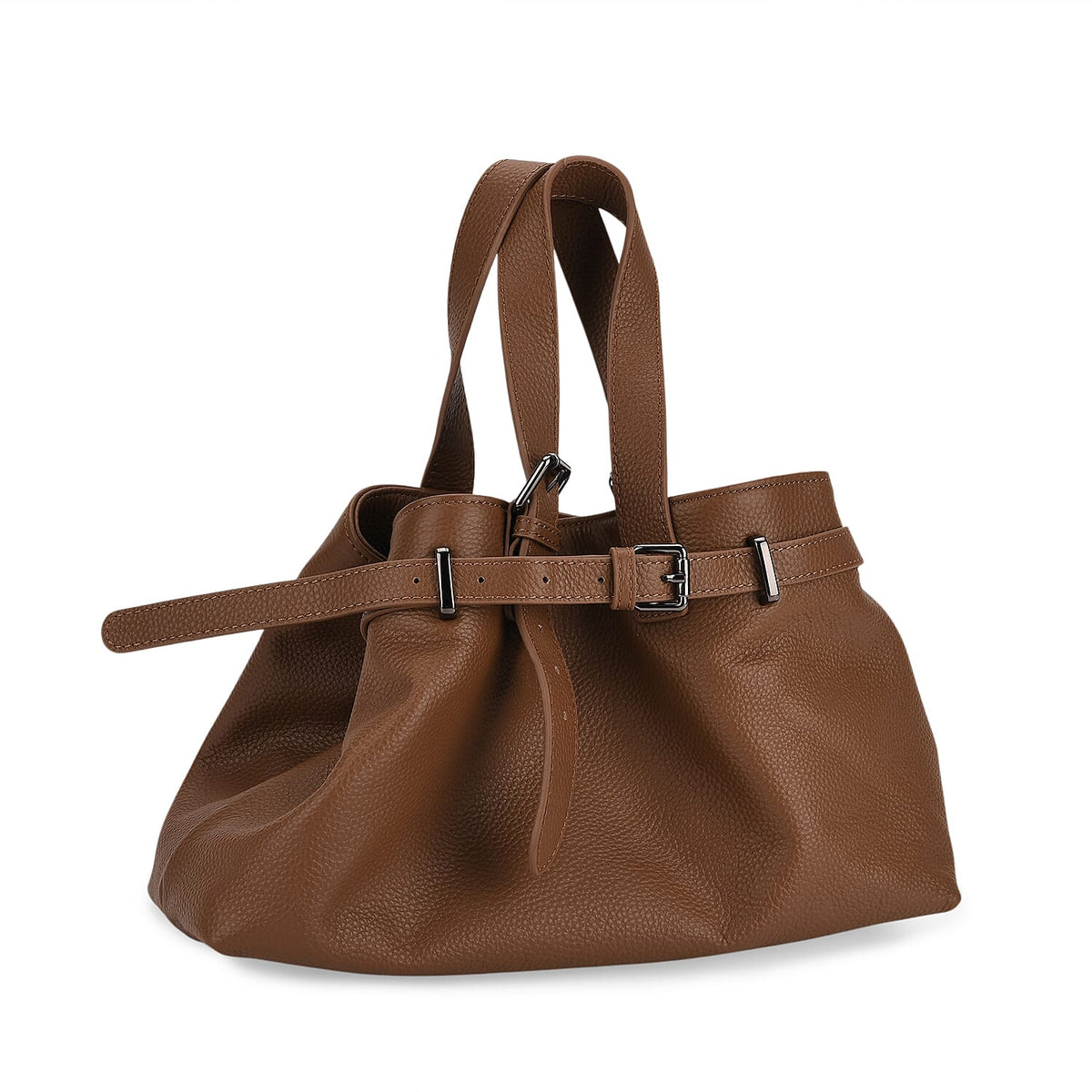 Genuine Leather Belt-detail Crossbody Bag with Detachable Shoulder Strap - Brown 8158439 5