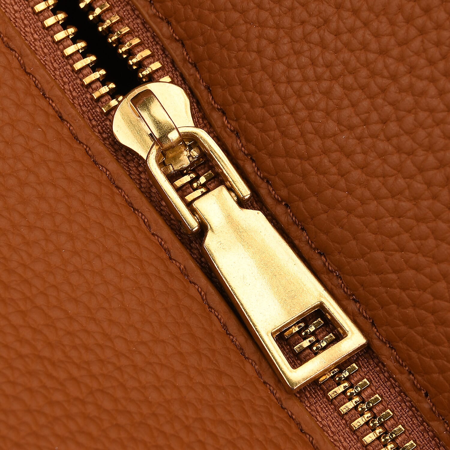 Genuine Leather Structured Top Handle Handbag with Gold Clasp &amp; Shoulder Strap - Brown 8163418 6