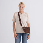 Crochet Crescent Sling Bag with Adjustable Strap - Brown