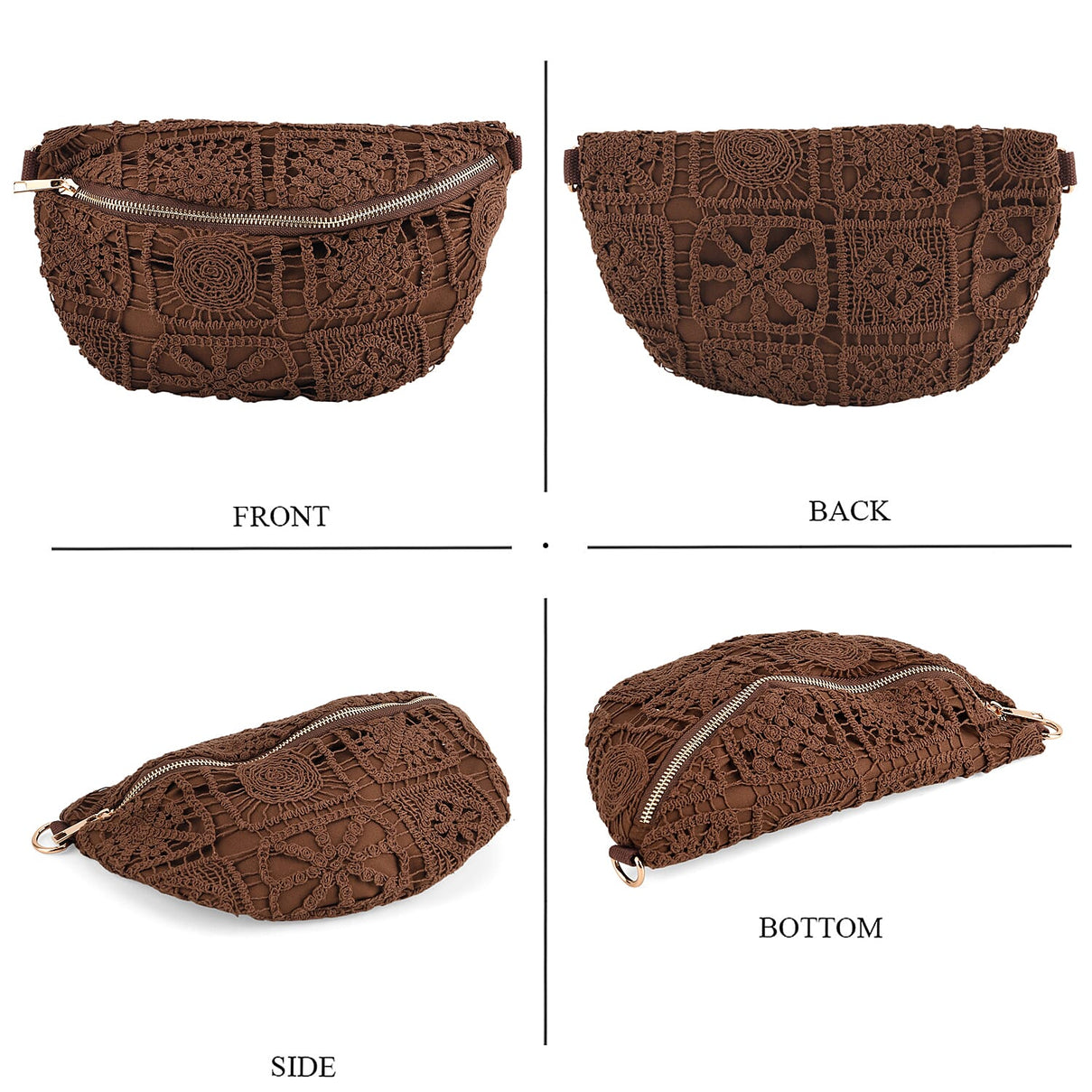Crochet Crescent Sling Bag with Adjustable Strap - Brown V32368224 4