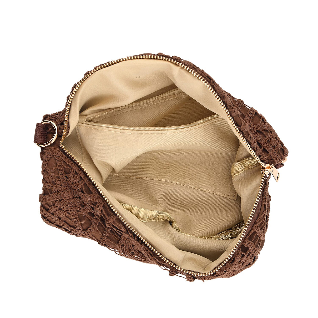 Crochet Crescent Sling Bag with Adjustable Strap - Brown V32368224 5