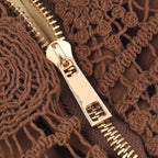Crochet Crescent Sling Bag with Adjustable Strap - Brown