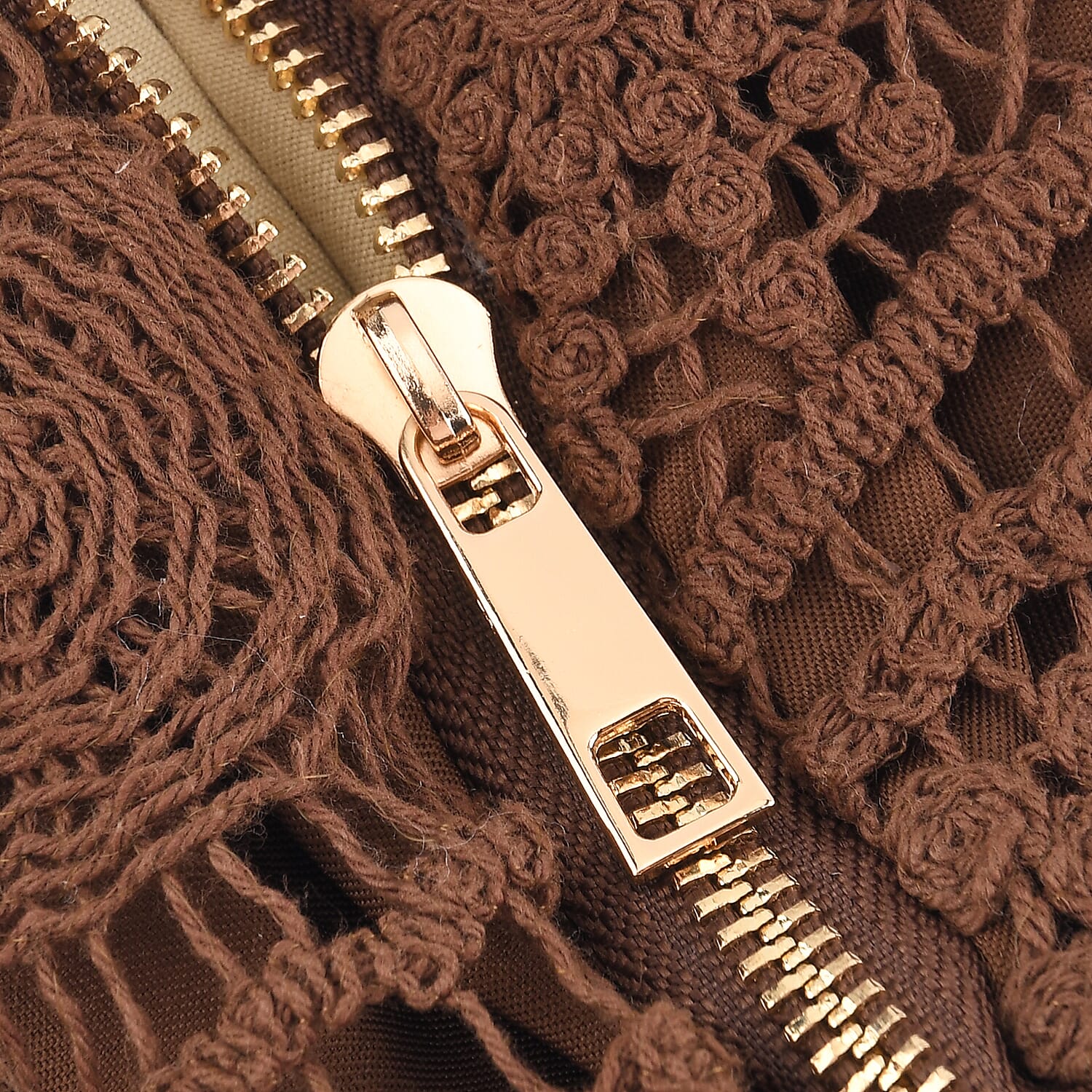 Crochet Crescent Sling Bag with Adjustable Strap - Brown V32368224 6