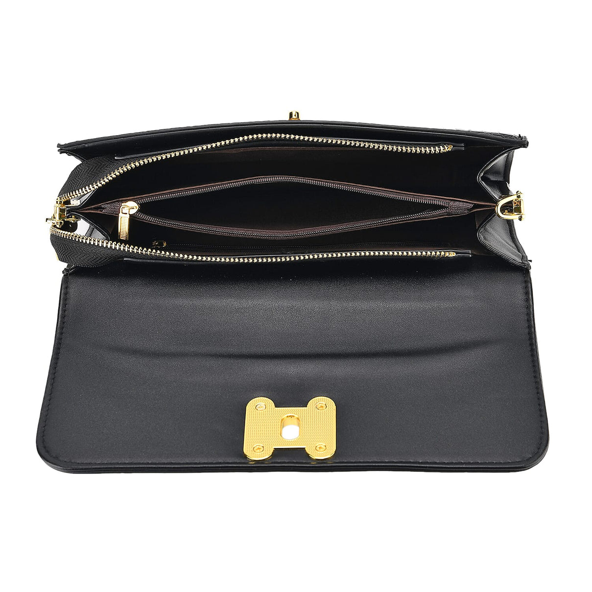 Metallic Floral Print Two-Tone Wallet Crossbody Bag with Chain Strap - Brown &amp; Black V32533429 4