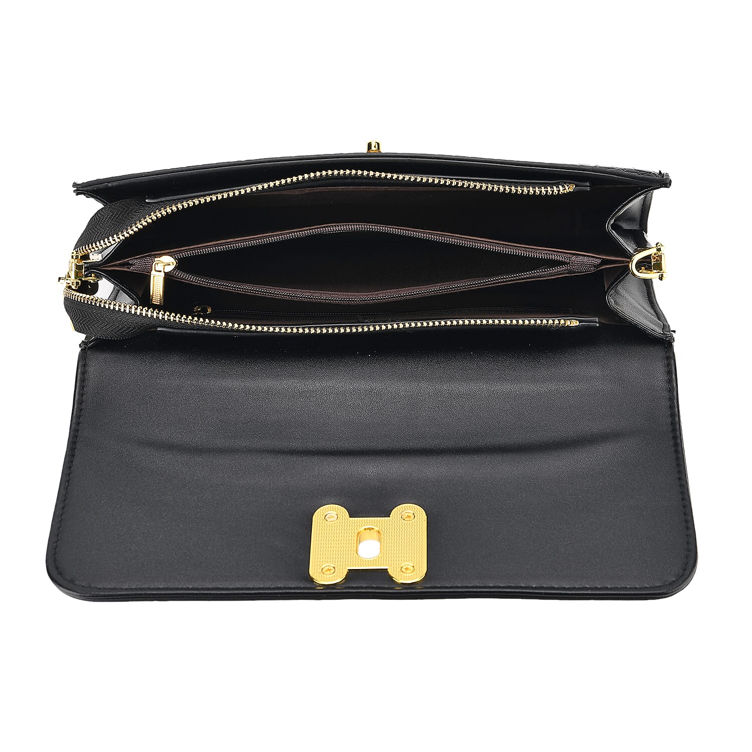 Metallic Floral Print Two-Tone Wallet Crossbody Bag with Chain Strap - Brown &amp; Black V32533429 4