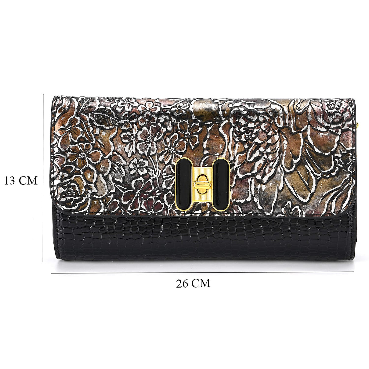 Metallic Floral Print Two-Tone Wallet Crossbody Bag with Chain Strap - Brown &amp; Black V32533429 6