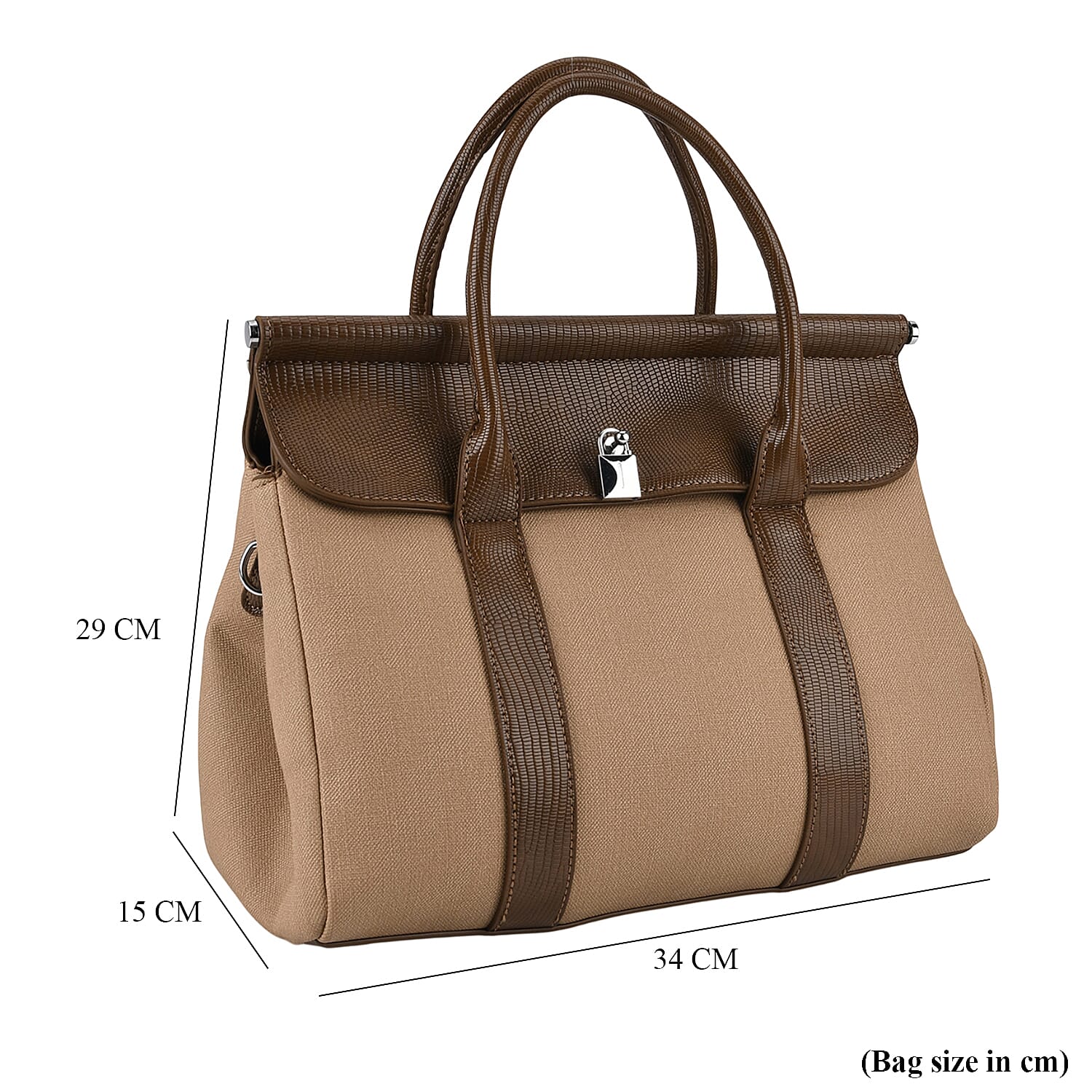 Elegant Herringbone Lined Satchel Handbag with Adjustable Strap - Camel V32369494 7