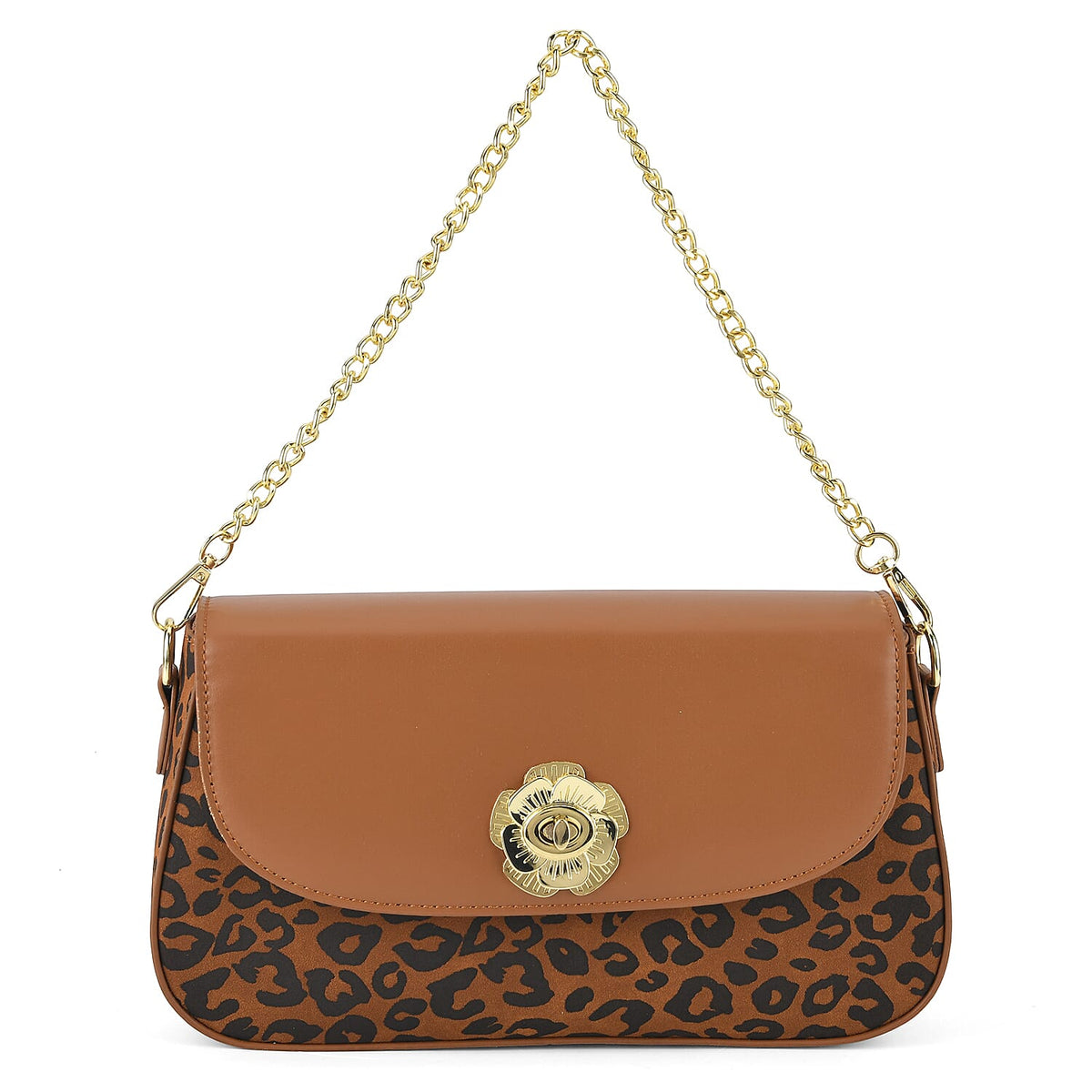 Designer Inspired - Convertible Clutch &amp; Baguette Shoulder Bag with Chain Strap - Light Brown V32523029 0