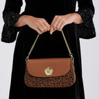 Designer Inspired - Convertible Clutch & Baguette Shoulder Bag with Chain Strap - Light Brown