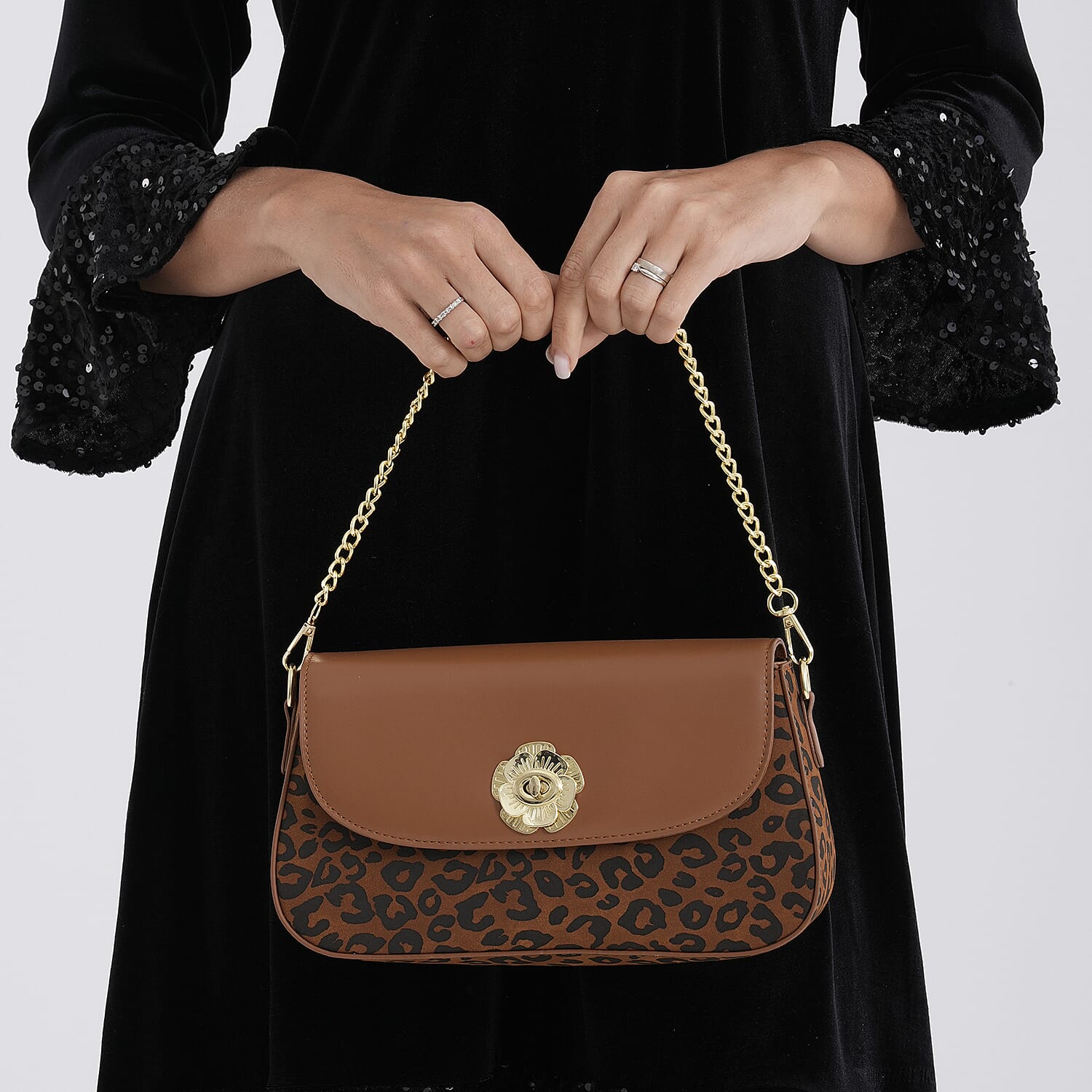 Designer Inspired - Convertible Clutch &amp; Baguette Shoulder Bag with Chain Strap - Light Brown V32523029 4