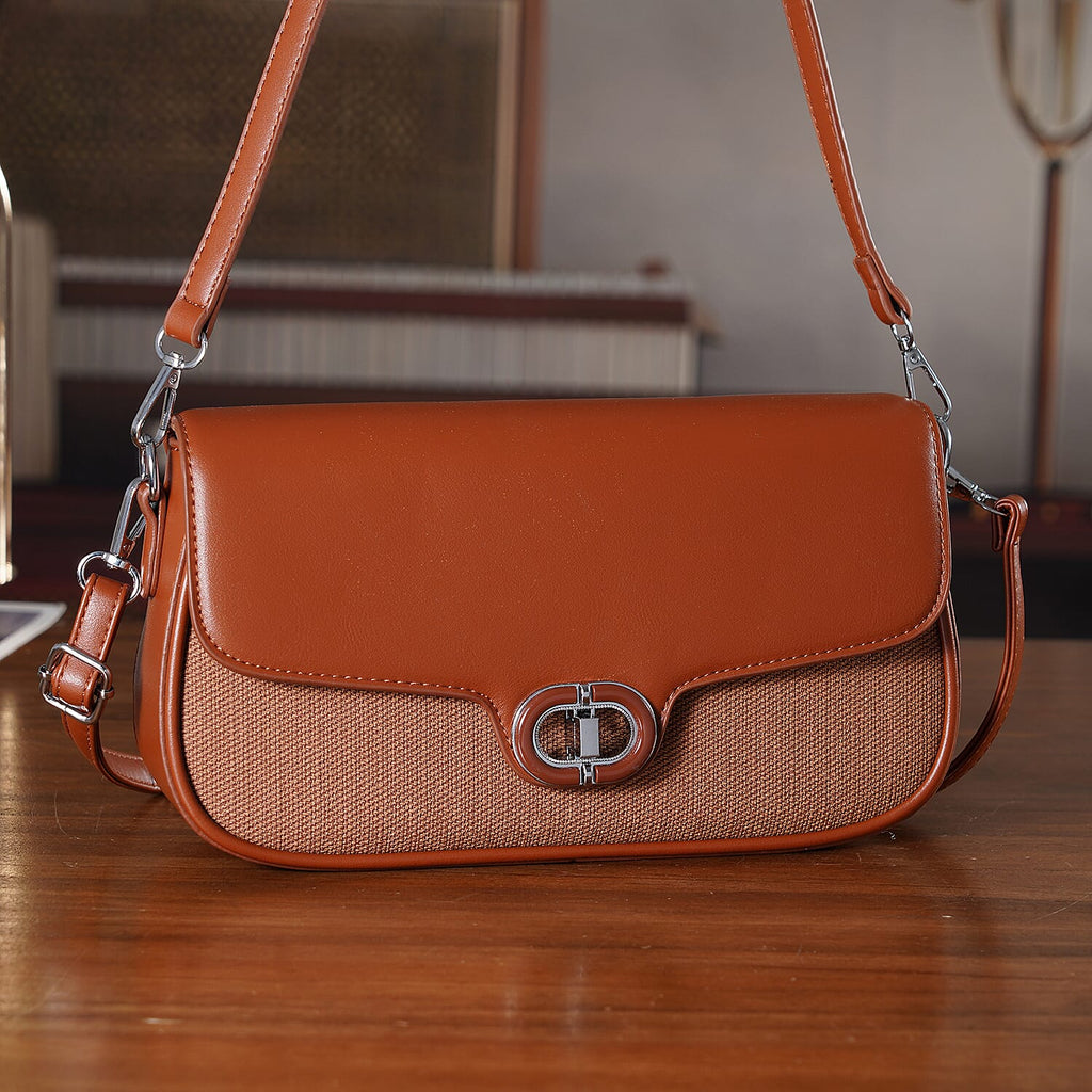 Designer Inspired - Convertible Dual-Strap Convertible Baguette Crossbody & Shoulder Bag - Brown