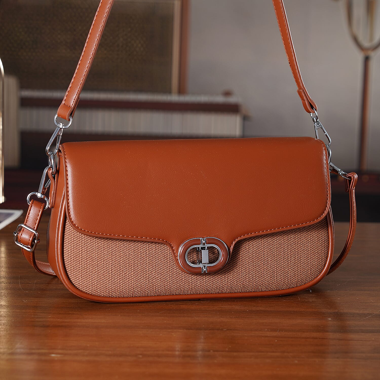 Designer Inspired - Convertible Dual-Strap Convertible Baguette Crossbody &amp; Shoulder Bag - Brown V32513551 2