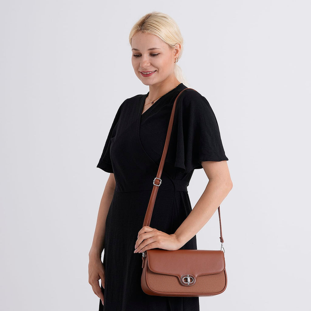 Designer Inspired - Convertible Dual-Strap Convertible Baguette Crossbody & Shoulder Bag - Brown