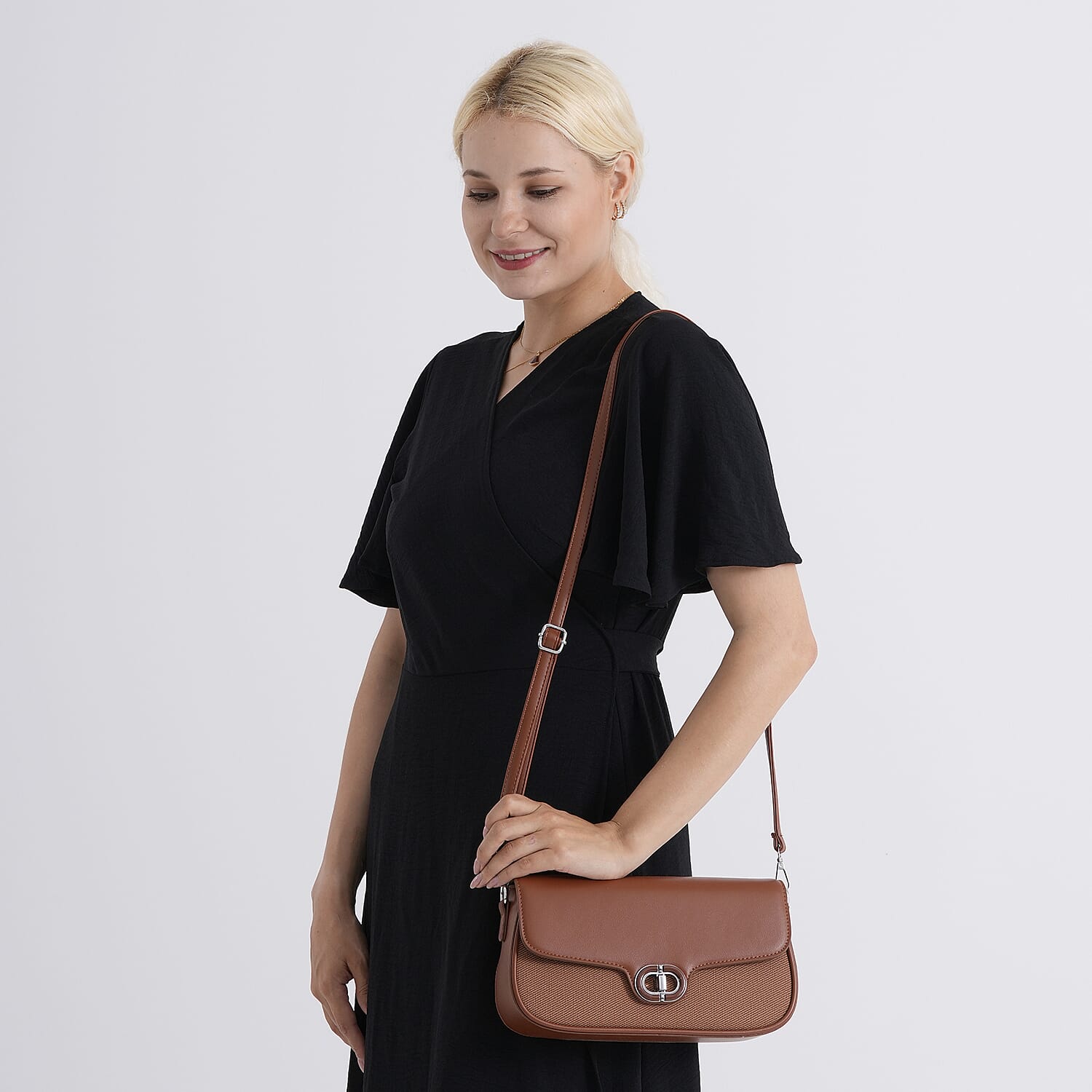 Designer Inspired - Convertible Dual-Strap Convertible Baguette Crossbody &amp; Shoulder Bag - Brown V32513551 3