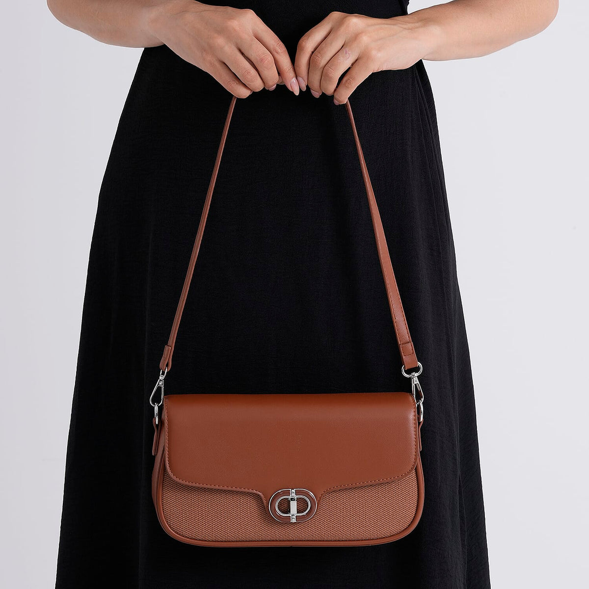 Designer Inspired - Convertible Dual-Strap Convertible Baguette Crossbody &amp; Shoulder Bag - Brown V32513551 4