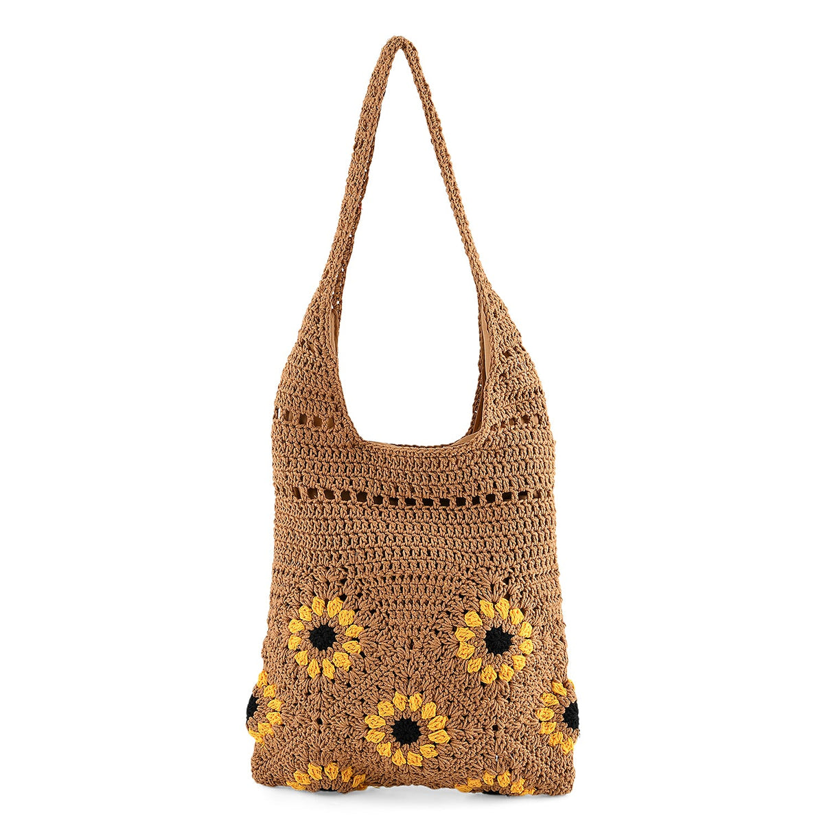 Floral Crochet Slouchy Tote Bag - Brown 8501467 0