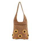 Floral Crochet Slouchy Tote Bag - Brown