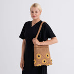Floral Crochet Slouchy Tote Bag - Brown