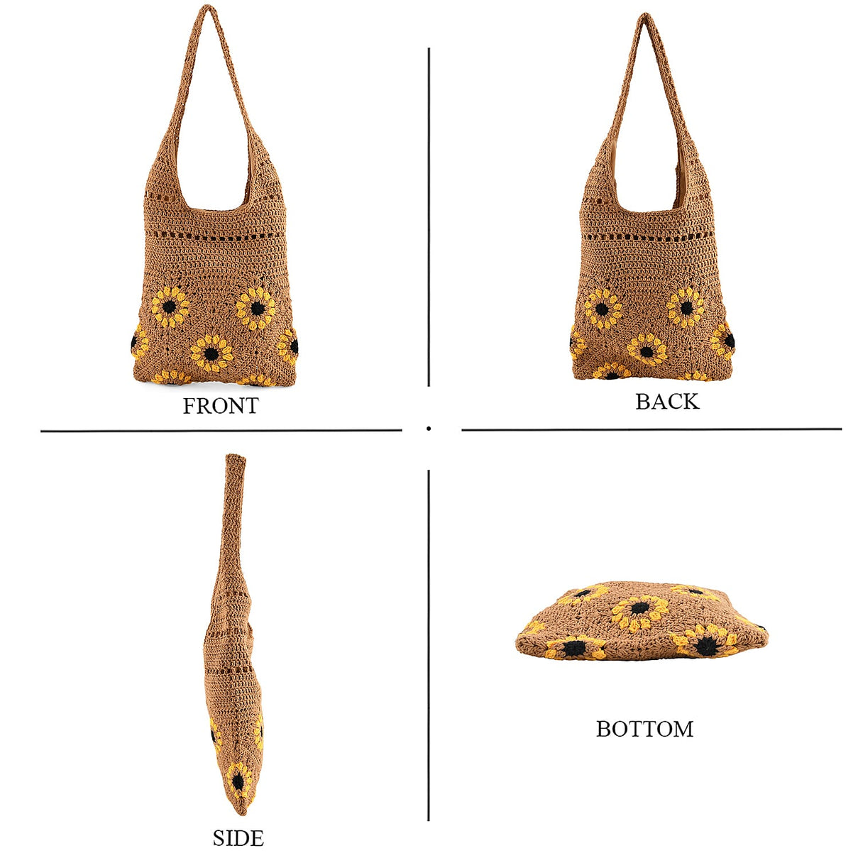 Floral Crochet Slouchy Tote Bag - Brown 8501467 5