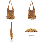 Floral Crochet Slouchy Tote Bag - Brown