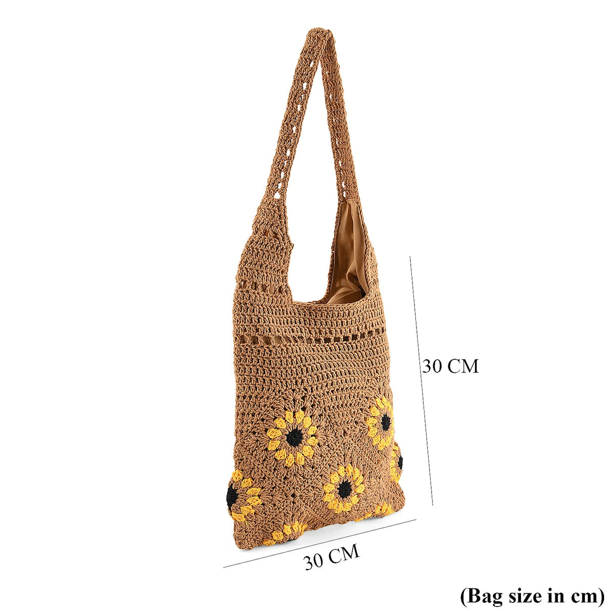 Floral Crochet Slouchy Tote Bag - Brown 8501467 8
