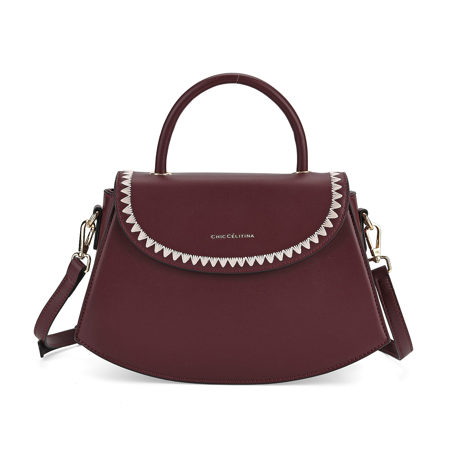 Set of 2 Pearl-Trim Crossbody Satchel Bag with Matching Card Slot Wallet - Dark Wine 8242692 5