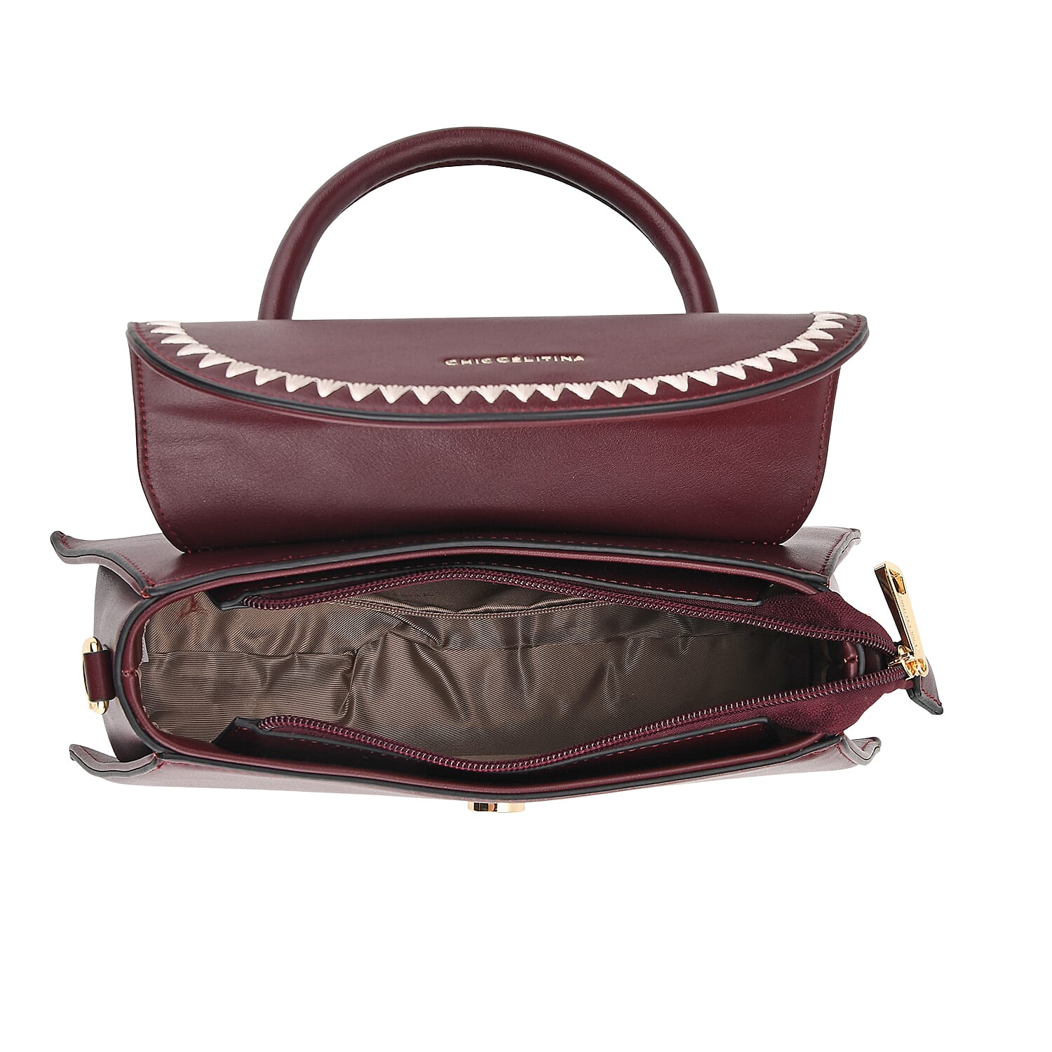 Set of 2 Pearl-Trim Crossbody Satchel Bag with Matching Card Slot Wallet - Dark Wine 8242692 7