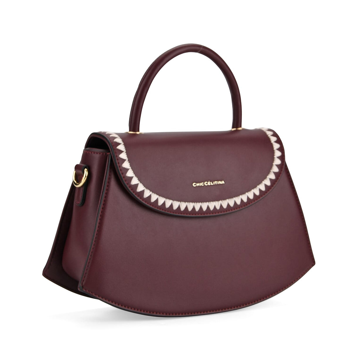 Set of 2 Pearl-Trim Crossbody Satchel Bag with Matching Card Slot Wallet - Dark Wine 8242692 8