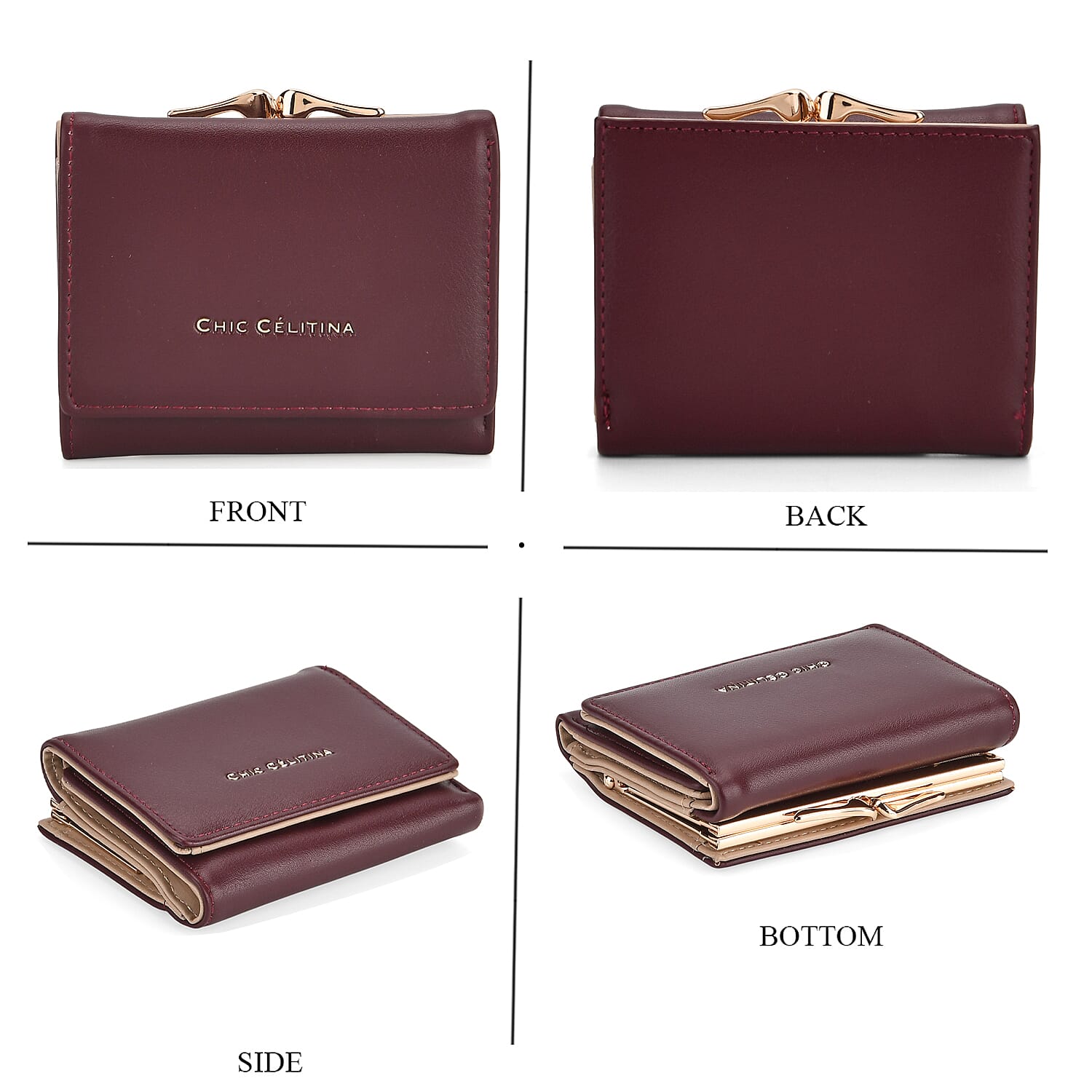 Set of 2 Pearl-Trim Crossbody Satchel Bag with Matching Card Slot Wallet - Dark Wine 8242692 9
