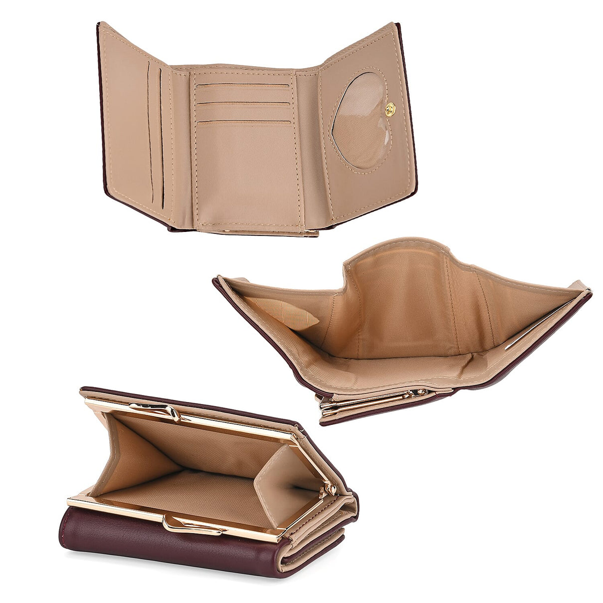 Set of 2 Pearl-Trim Crossbody Satchel Bag with Matching Card Slot Wallet - Dark Wine 8242692 10