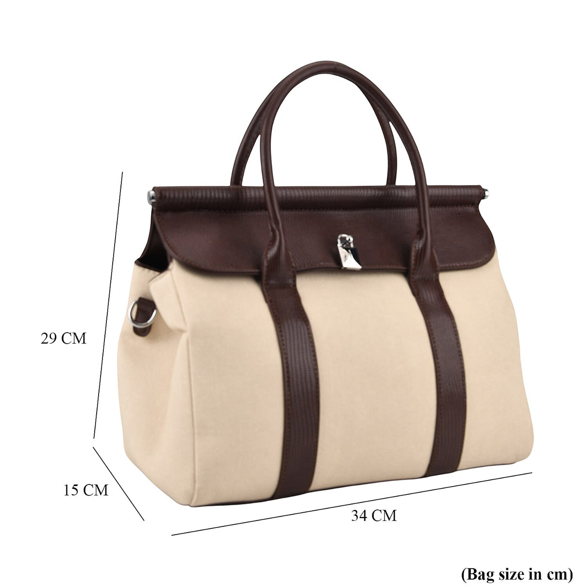 Elegant Herringbone Lined Satchel Handbag with Adjustable Strap - Dark Brown &amp; White. V32519684 8