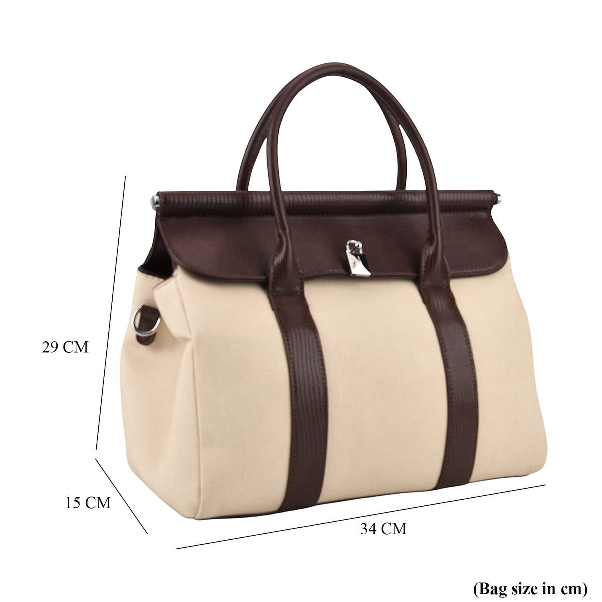 Elegant Herringbone Lined Satchel Handbag with Adjustable Strap - Dark Brown &amp; White. V32519684 8