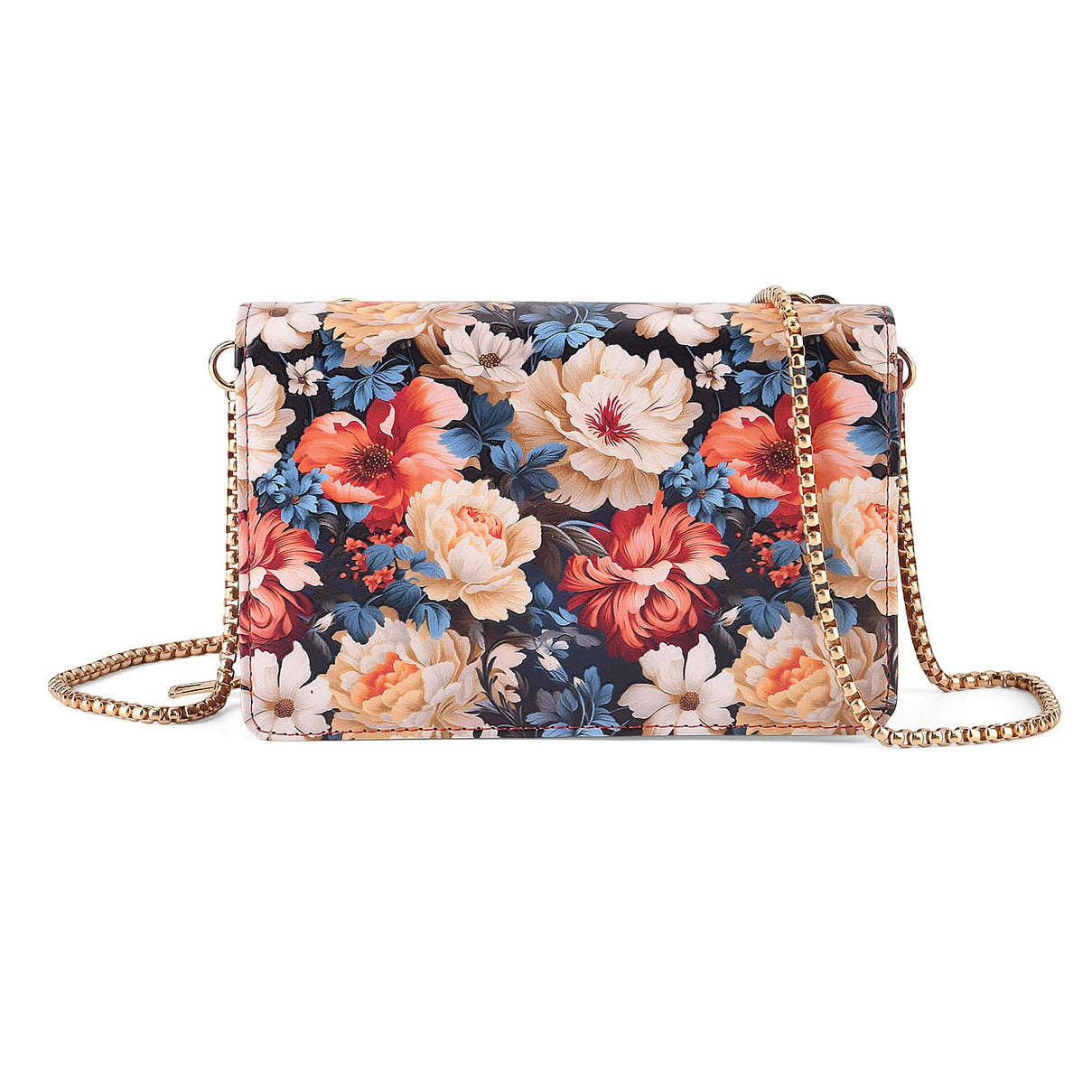 Designer-Inspired RFID-Protected Flower Print Shoulder Bag with a Magnetic Detachable Wallet - Chain Strap included - Tapestry Rose V32490993 0