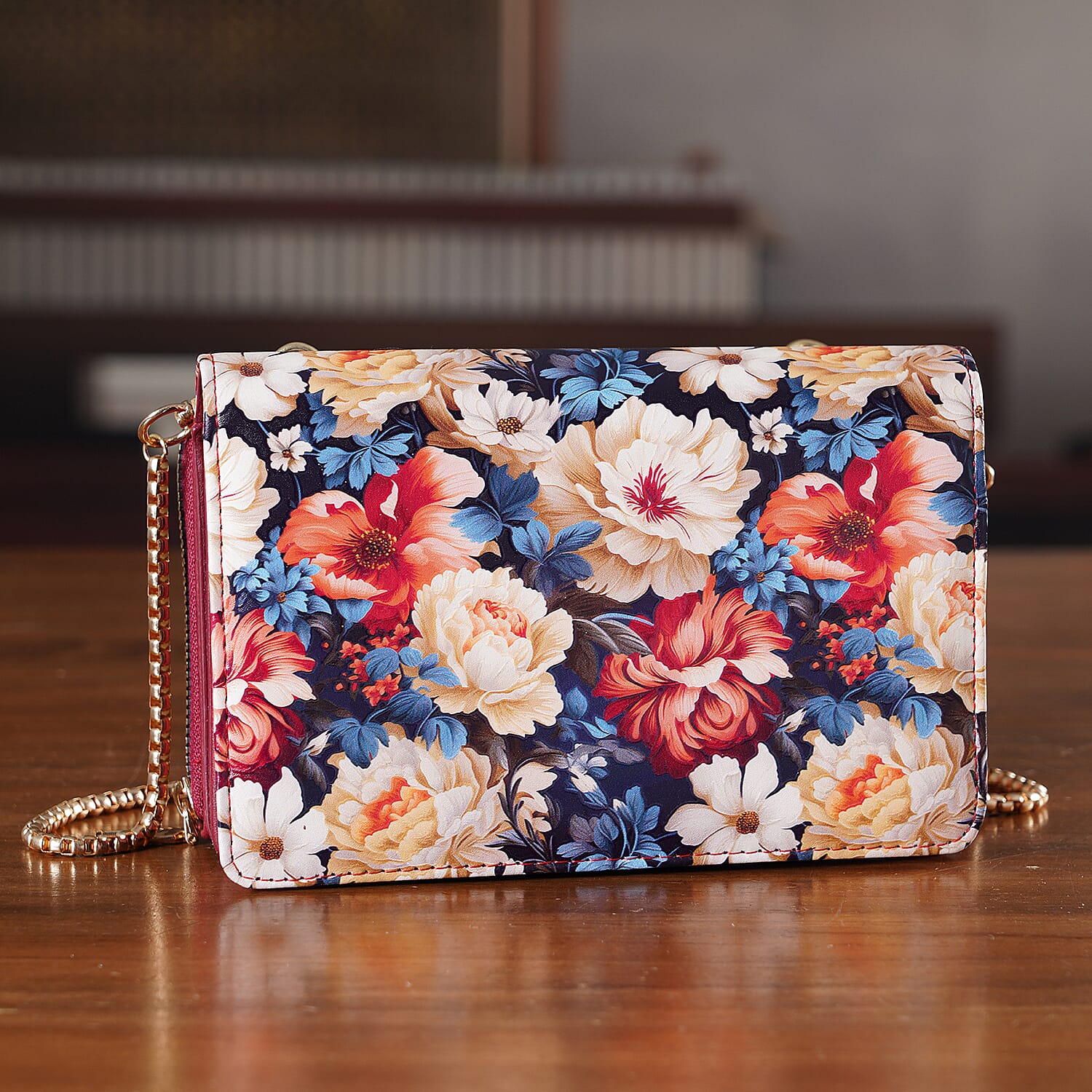 Designer-Inspired RFID-Protected Flower Print Shoulder Bag with a Magnetic Detachable Wallet - Chain Strap included - Tapestry Rose V32490993 2