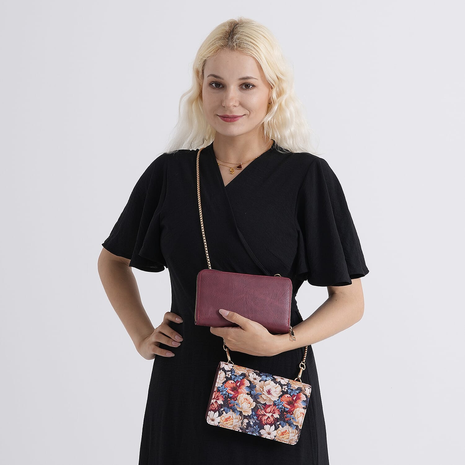 Designer-Inspired RFID-Protected Flower Print Shoulder Bag with a Magnetic Detachable Wallet - Chain Strap included - Tapestry Rose V32490993 3