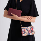 Designer-Inspired RFID-Protected Flower Print Shoulder Bag with a Magnetic Detachable Wallet - Chain Strap included - Tapestry Rose