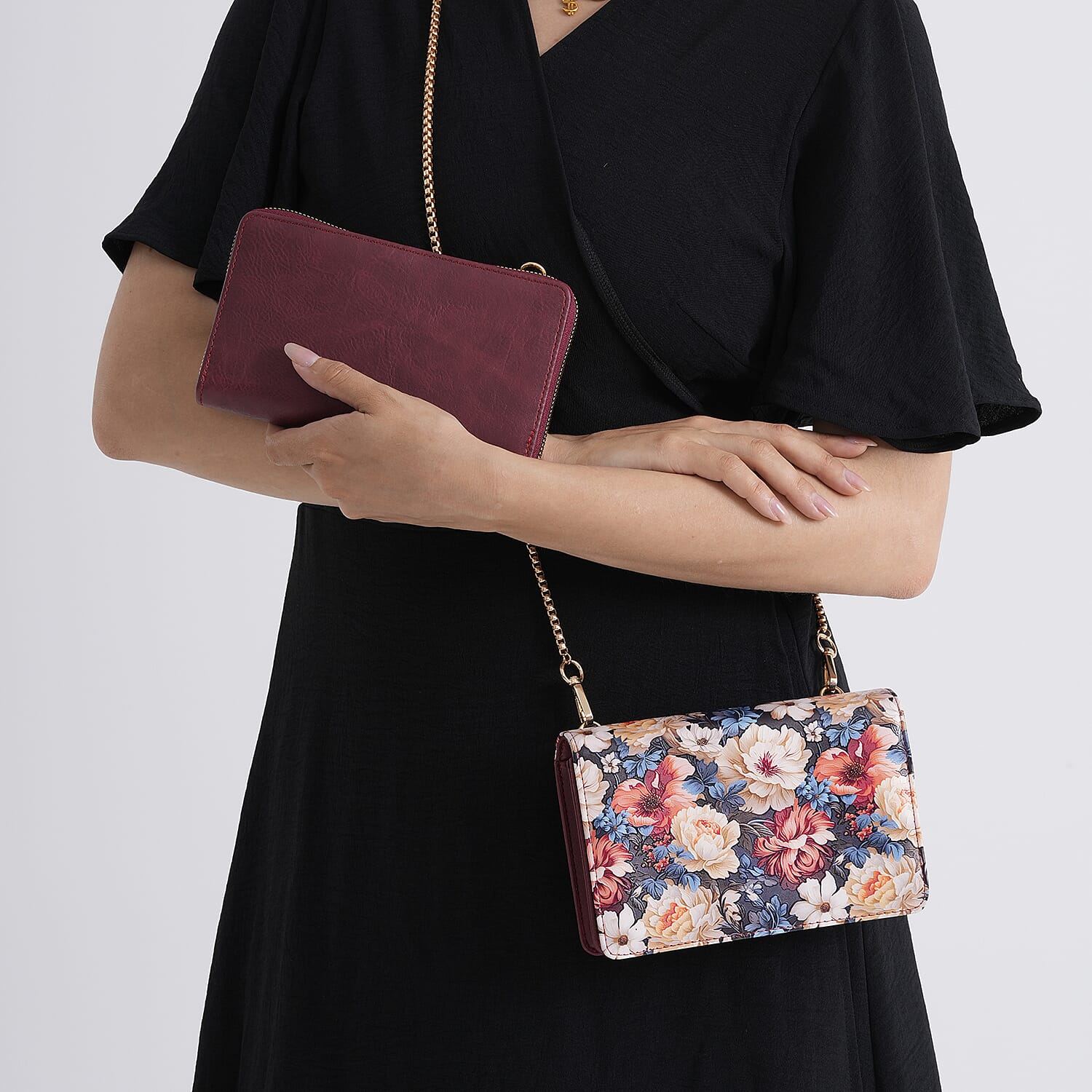 Designer-Inspired RFID-Protected Flower Print Shoulder Bag with a Magnetic Detachable Wallet - Chain Strap included - Tapestry Rose V32490993 4