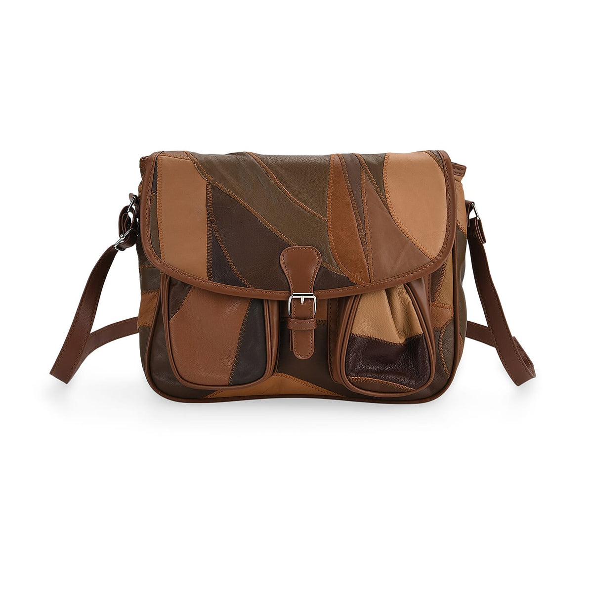 100% Leather Crossbody Bag with Adjustable Shoulder Strap - Camel 8099217 0