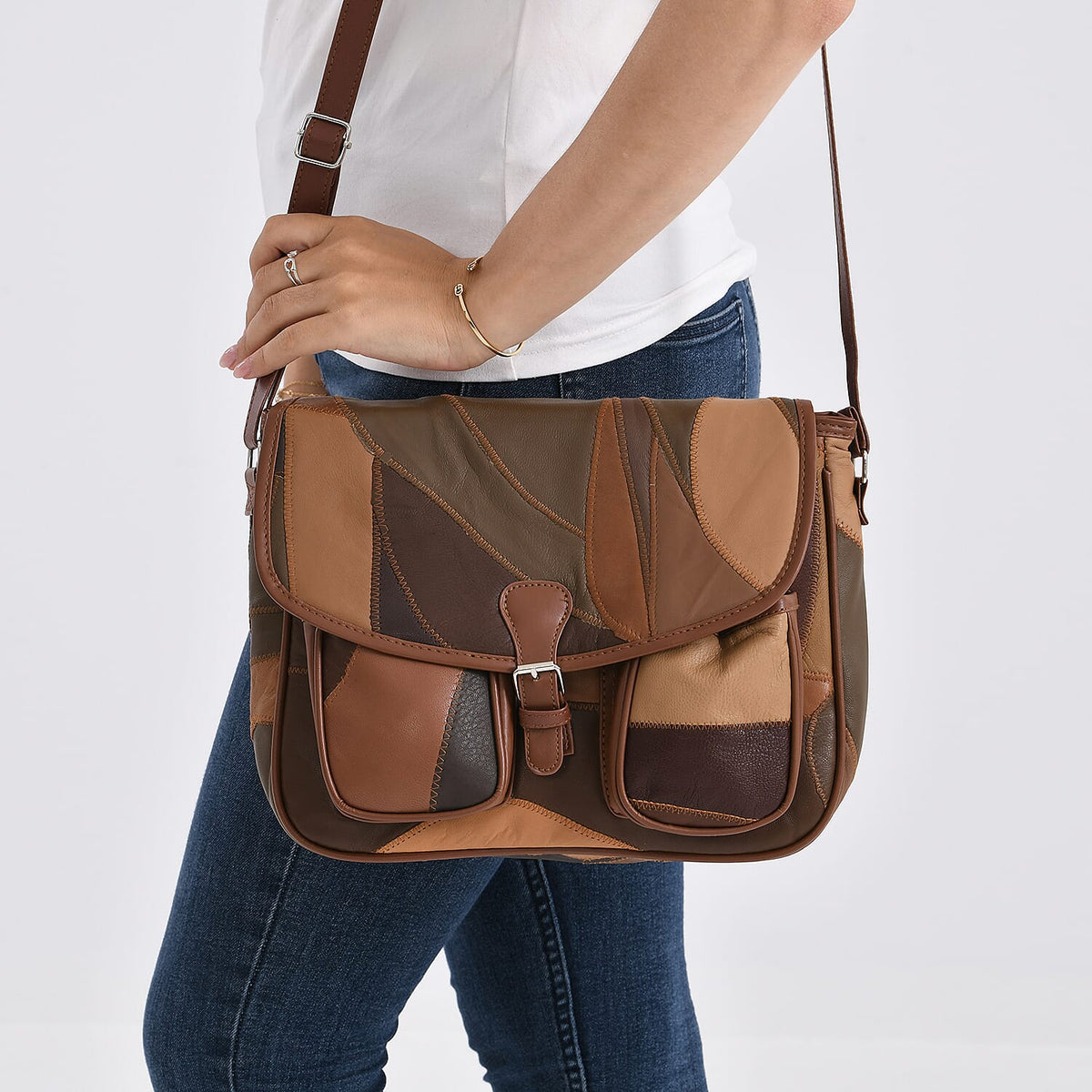 100% Leather Crossbody Bag with Adjustable Shoulder Strap - Camel 8099217 3